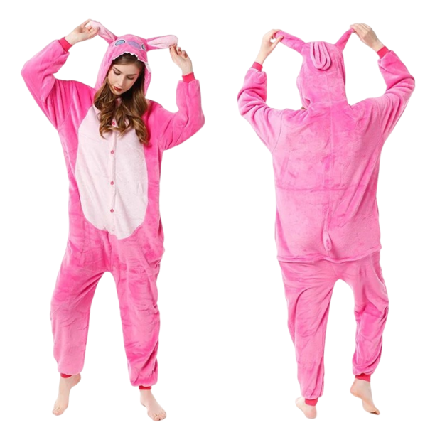 Plyšový overal Stitche Kostým Stitche Halloweensky kostým Cosplay Stitche Overalové pyžamo Kostým na karneval ružová S