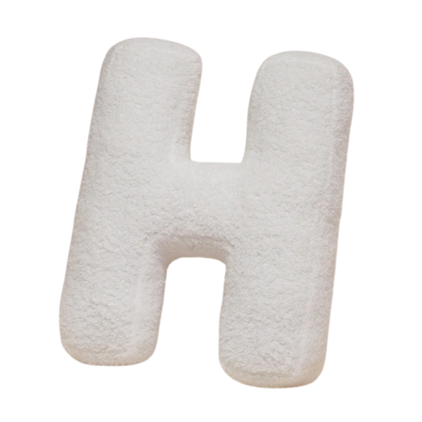 Plyšový polštář písmeno H 40 cm měkký plyš PP bavlna bílý dekorační polštář do interiéru na postel i gauč 1