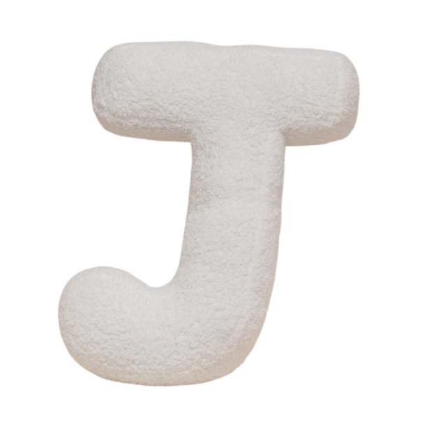 Plyšový polštář písmeno J 40 cm měkký plyš PP bavlna bílý dekorační polštář do interiéru na postel i gauč 1