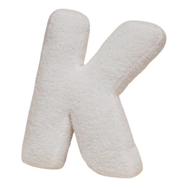 Plyšový polštář písmeno K 40 cm měkký plyš PP bavlna bílý dekorační polštář do interiéru na postel i gauč 1