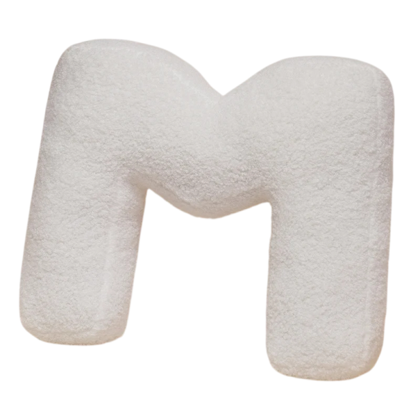 Plyšový polštář písmeno M 40 cm měkký plyš PP bavlna bílý dekorační polštář do interiéru na postel i gauč 1