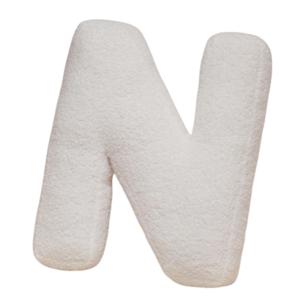 Plyšový polštář písmeno N 40 cm měkký plyš PP bavlna bílý dekorační polštář do interiéru na postel i gauč 1
