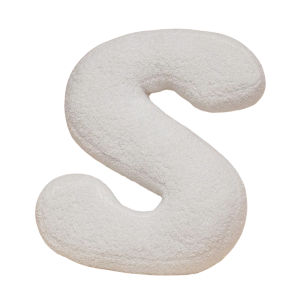 Plyšový polštář písmeno S 40 cm měkký plyš PP bavlna bílý dekorační polštář do interiéru na postel i gauč 1
