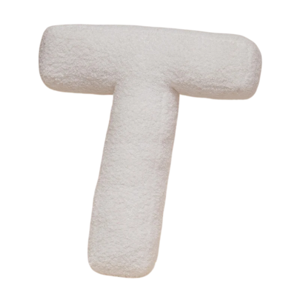 Plyšový polštář písmeno T 40 cm měkký plyš PP bavlna bílý dekorační polštář do interiéru na postel i gauč 1