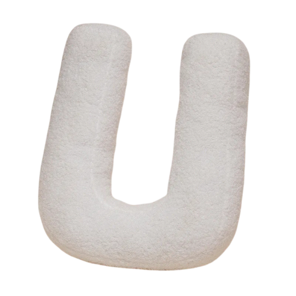Plyšový polštář písmeno U 40 cm měkký plyš PP bavlna bílý dekorační polštář do interiéru na postel i gauč 1