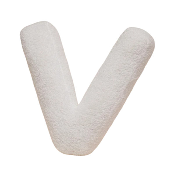 Plyšový polštář písmeno V 40 cm měkký plyš PP bavlna bílý dekorační polštář do interiéru na postel i gauč 1