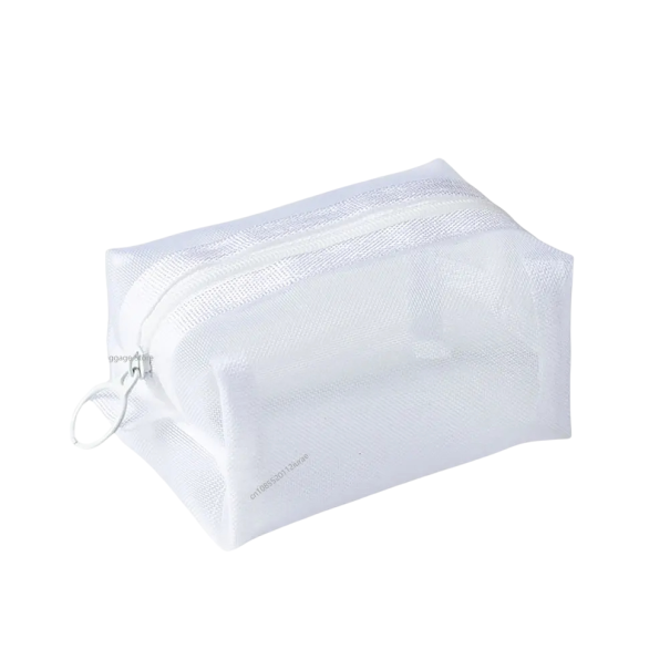 Poche de rangement multifonction 11 x 7 x 5 cm Mini pochette en maille respirante Sac en nylon pour le lavage Porte-monnaie Pochette de voyage légère avec zip blanc
