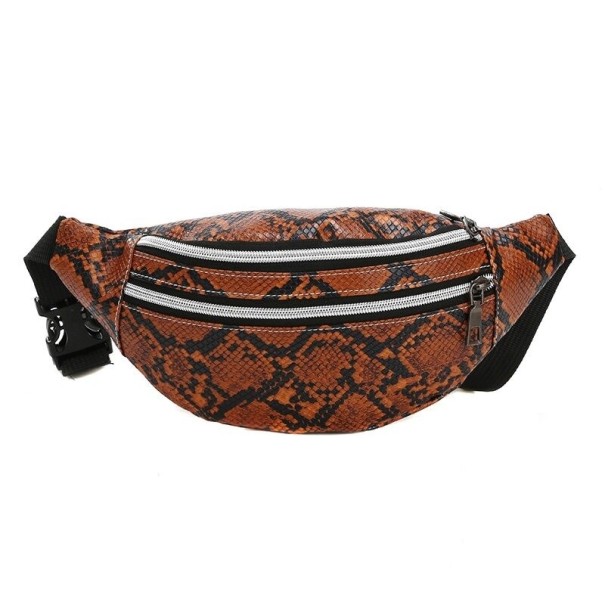 Pochete feminina com padrão de cobra Duas bolsas com fecho na parte da frente Alça preta larga com fecho de plástico PU couro 31 x 8,5 x 13,5 cm 2