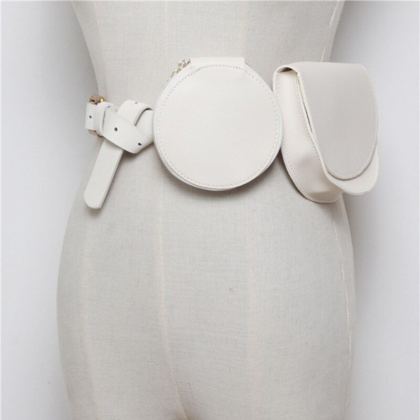 Pochete feminina em pele sintética com cinto e dois porta-objectos Porta-objectos redondo com fecho éclair Bolsa em forma de meia-lua branco