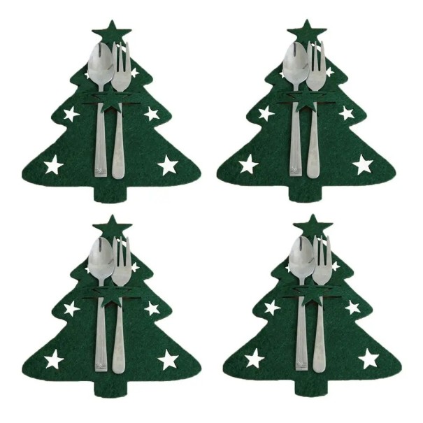 Pochette de Noël pour couverts - arbre 4 pcs V130 vert