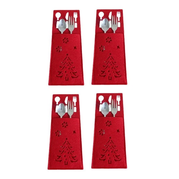 Pochette de Noël pour couverts avec arbre 4 pcs rouge