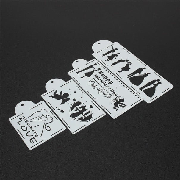Pochoirs en plastique pour gâteaux ensemble de 4 pièces Motifs de mariage et de Saint-Valentin avec des silhouettes de couples amoureux Pour décorer 1