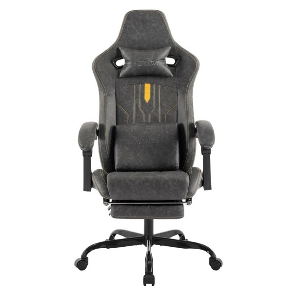 Počítačová stolička s podnožkou a opierkou hlavy, rozmery 122,7x54,1 cm, kovový rám, nosnosť 150 kg, otočná kancelárska stolička k PC sivá