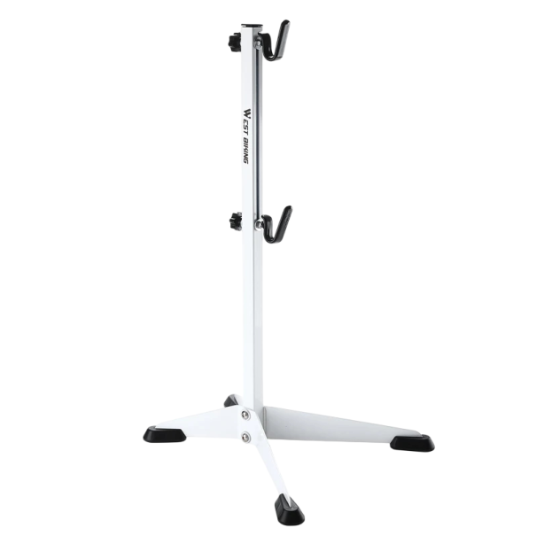 Podlahový stojan na bicykel WEST BIKING so štyrmi háčikmi 68 x 25 x 41 cm z železa biely do dielne na opravu aj parkovanie bicykla 1