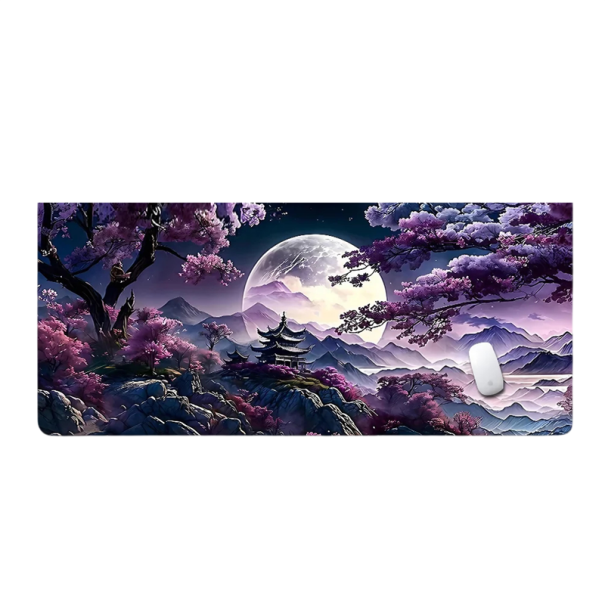 Podložka Pod Myš A Klávesnici 300 x 600 x 2 mm Velká S Japonským Motivem Měsíc A Sakura Stromy Fialová Na Stůl Do Kanceláře I Domů 1