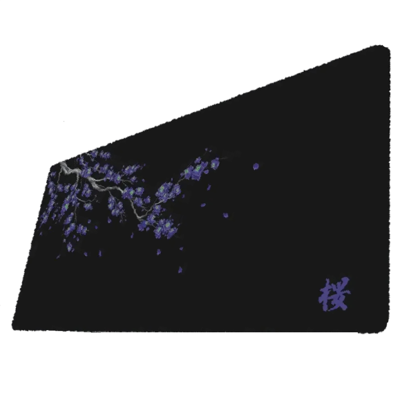Podložka pod myš a klávesnici 350 x 600 x 2 mm Velká herní podložka s potiskem větve Černá s tmavě modrými květy Na počítač i notebook 1