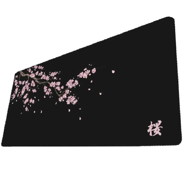 Podložka pod myš a klávesnici 400 x 900 x 3 mm velká podložka na stůl černá s větví a růžovými květy pro počítač notebook i kancelář 1