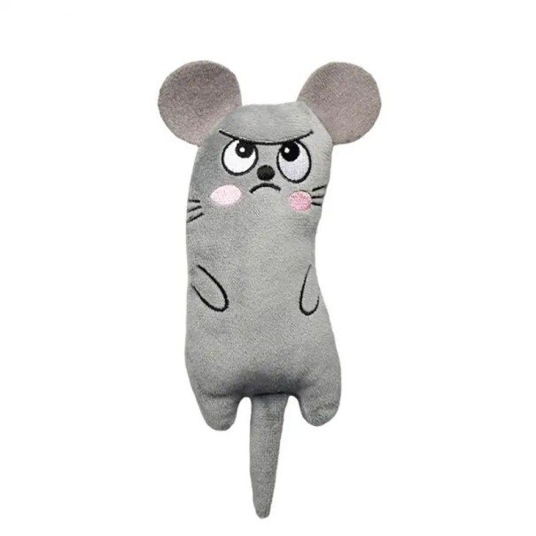 Poduszka z kocimiętką w kształcie myszy zabawka dla kota poduszka 16 x 5,5 cm urocza zabawka dla kota pluszowa zabawka do żucia poduszka do żucia dla kota szary