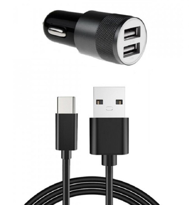 Podwójna ładowarka samochodowa USB z kablem K851 czarny