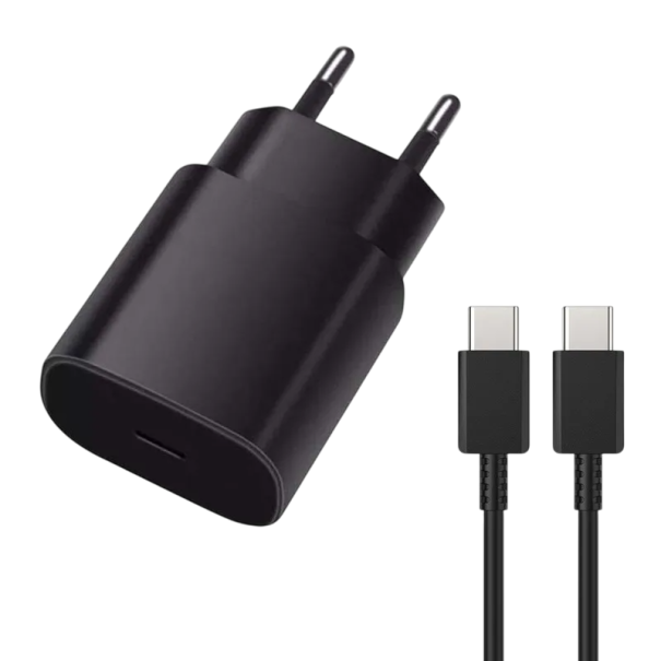 Podwójna szybka ładowarka USB C PD 25 W z kablem Super szybkie ładowanie 3 A Adapter podróżny Wtyczka UE Ładowarka do telefonu 100-240 V czarny