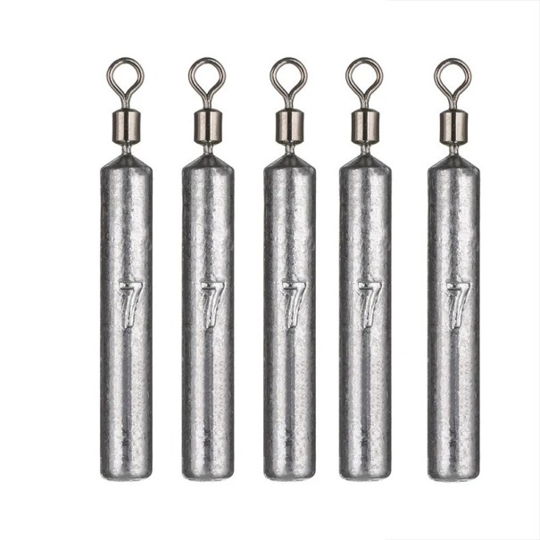 Poids de pêche en plomb cylindrique avec émerillon 5 pcs 7 g Plombs pour poissons Plongée stable Lancers à longue distance Poids pour la pêche de gros poissons 1