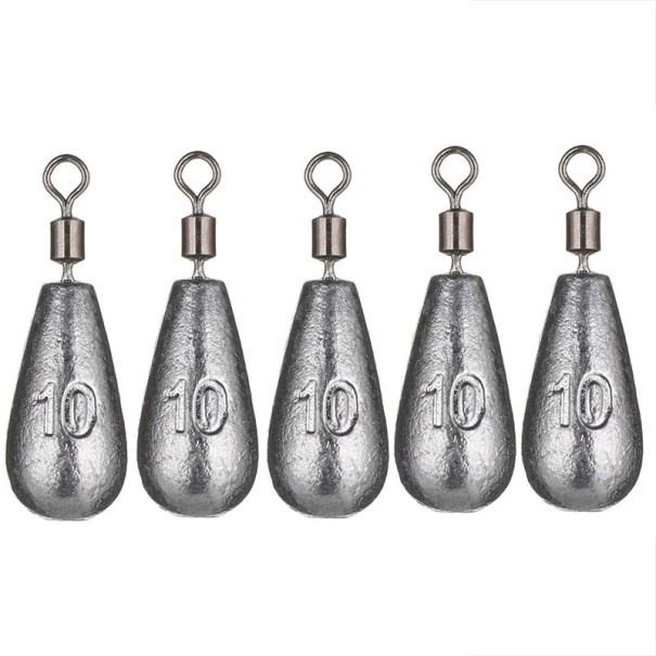Poids de pêche en plomb en forme de goutte avec émerillon 5 pcs 10 g Plombs pour poissons Plongée stable Lancers lointains Poids pour la pêche de gros poissons 1