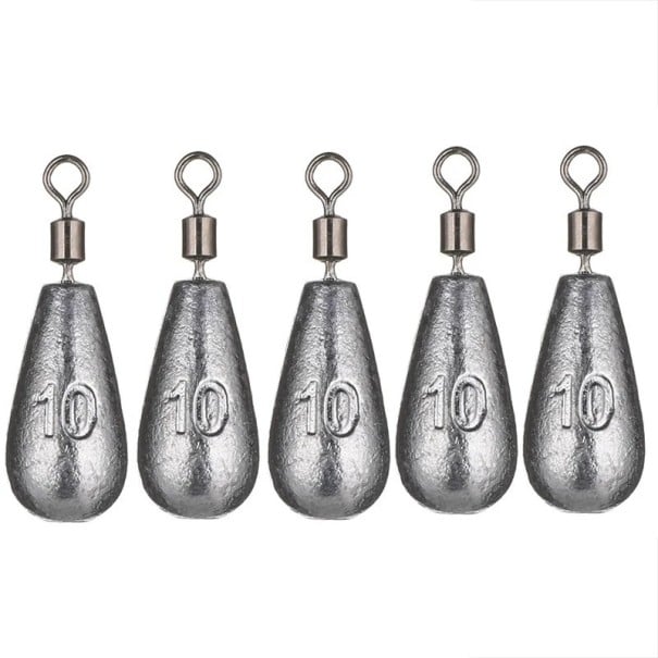 Poids de pêche en plomb en forme de goutte avec émerillon 5 pcs 10 g Plombs pour poissons Plongée stable Lancers lointains Poids pour la pêche de gros 1