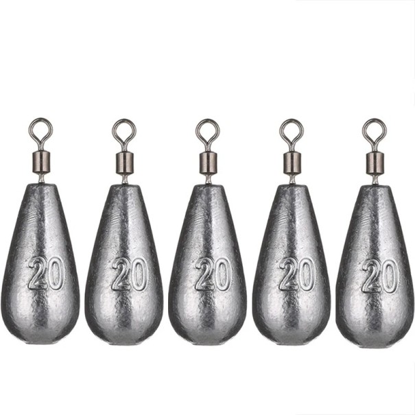 Poids de pêche en plomb en forme de goutte avec émerillon 5 pcs 20 g Plomb pour la pêche Plongée stable Lancers éloignés Poids pour la pêche de gros poissons 1