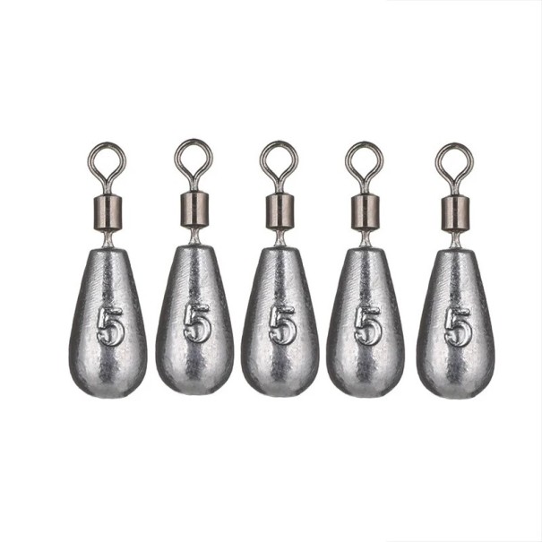 Poids de pêche en plomb en forme de goutte avec émerillon 5 pcs 5 g Plombs pour poissons Plongée stable Lancers éloignés Poids pour la pêche de gros poissons 1