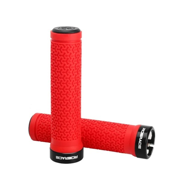 Poignées de guidon 135 x 34 mm VTT Vélo de montagne Poignées en caoutchouc souple Verrouillage unilatéral Poignées antidérapantes Accessoires de cyclisme rouge