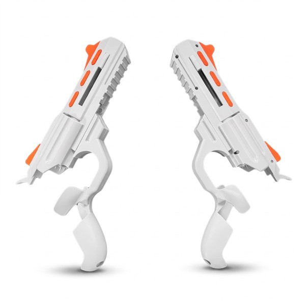 Poignées de pistolet pour contrôleurs VR Meta Quest 3/3S/2 en forme de revolver pour main gauche et main droite blanches avec éléments orange 1