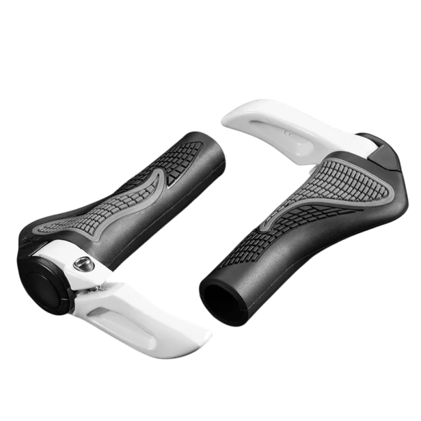 Poignées de vélo de montagne 13,5 x 2,2 cm Poignées en caoutchouc avec cornes Verrouillage bilatéral TPR PP Alliage d'aluminium Poignées ergonomiques anti-choc blanc