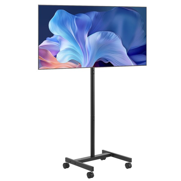 Pojízdny stojan na televíziu s otočným držiakom 17–55″ VESA 75×75–200×200 mm kovový čierny pre kanceláriu a domáce použitie 1