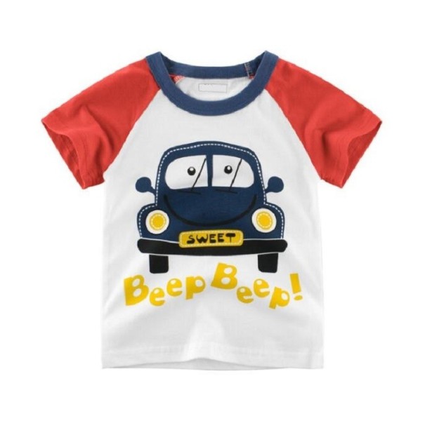 Pojk T-shirt med bil röd 8