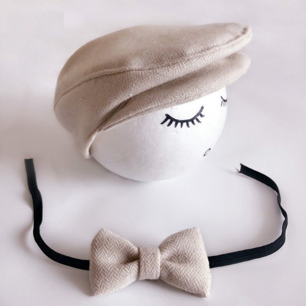 Pojkars fotograferingsset: hatt och fluga beige