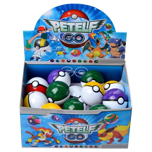 PokeBall med 2 Pokémon-figurer og klistermærker Mini Pokémon-figurer i Pokéball Gave til Pokémon-fans Lille og større figur med klistermærker i Pokeball, 24 stk. flerfarvet