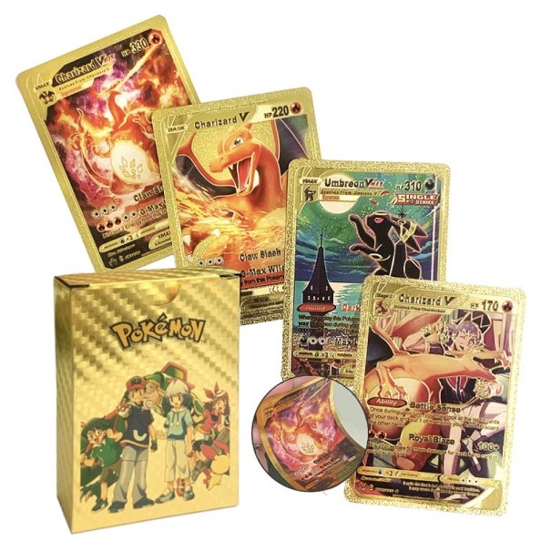 Pokémon Card Pack VMax Shiny Pokémon Cards Pokémon Trading Cards Spelkortsset, guld, 27 st