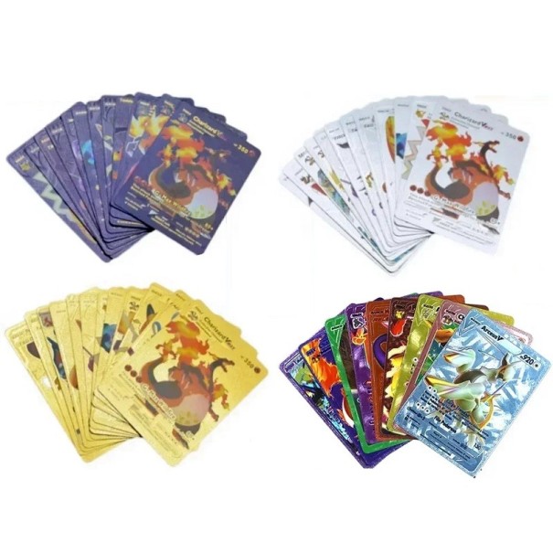 Pokémon VMax og VStar kortpakke Skinnende Pokémon-kort Pokémon-samlekort Sæt med VMax-spillekort i guld, sølv og sort og farverige VStar-kort, 108 stk. 1