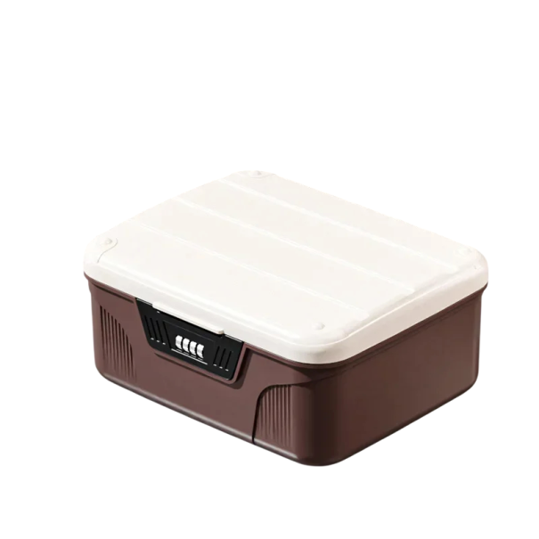 Pokladnička s číselným kódem 33x26.5x12cm ABS uzamykatelná schránka s 4místným zámkem na úspory mince a drobné cennosti hnědá