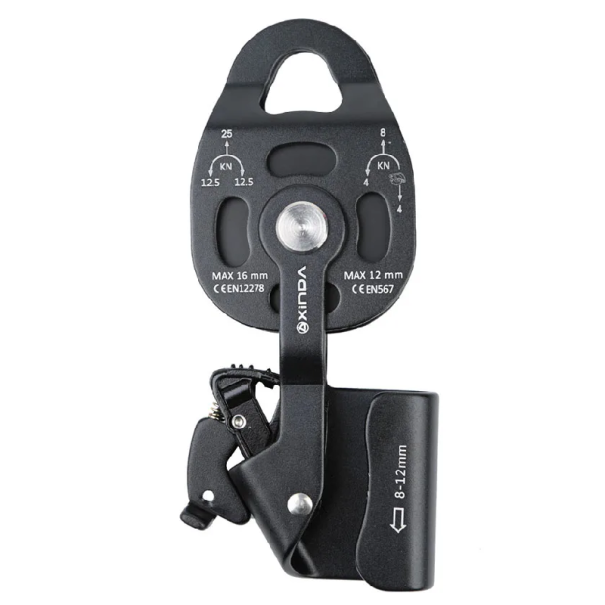 Polia de escalada 7,5 x 18 cm em alumínio aeronáutico 7075 Polia resistente para corda de 8–12 mm Escalada Equipamento desportivo ao ar livre preto