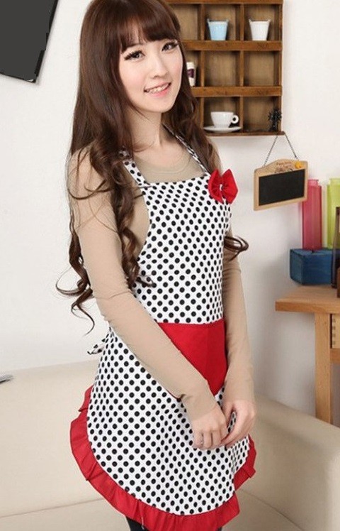 Polka Dot Kitchen Apron J1356 black