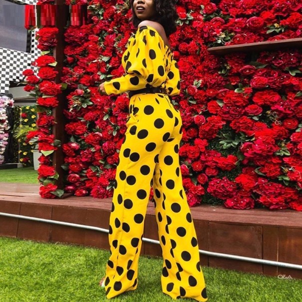 Polka-prickig crop top och byxor för kvinnor