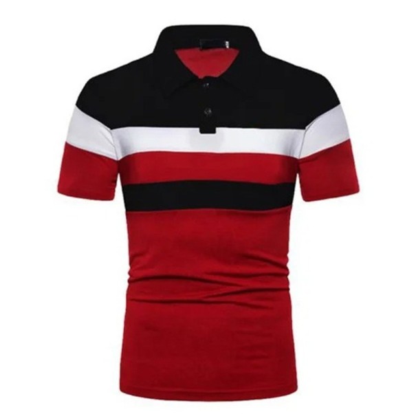 Polo da uomo a manica corta con colletto e bottoni Maglietta elegante a righe in poliestere per uso quotidiano rosso M