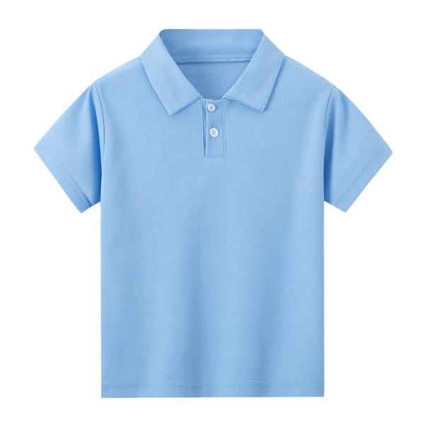 Polo de niño con manga corta y cuello Camiseta de poliéster de un solo color con botones Camiseta deportiva casual para niños y niñas azul claro 6