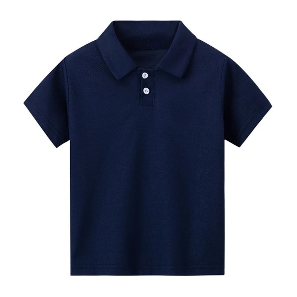 Polo de niño con manga corta y cuello Camiseta de poliéster de un solo color con botones Camiseta deportiva casual para niños y niñas azul oscuro 3