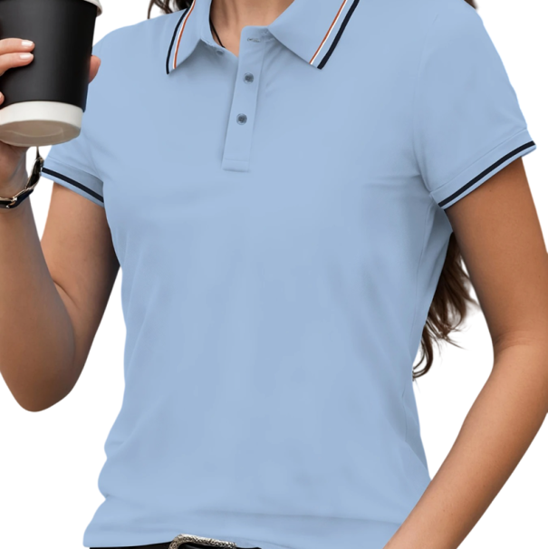 Polo Donna Manica Corta Collo a V Colletto Bottoni Monocromatica Poliestere Comoda Elegante Casual Top Estivo Primaverile blu XL