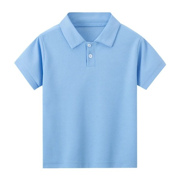Polo enfant à manches courtes avec col T-shirt en polyester uni avec boutons T-shirt de sport décontracté pour garçons et filles bleu clair 5