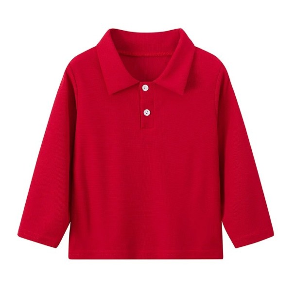 Polo enfant avec col et boutons T-shirt en polyester à manches longues T-shirt de sport uni pour garçons et filles rouge 4