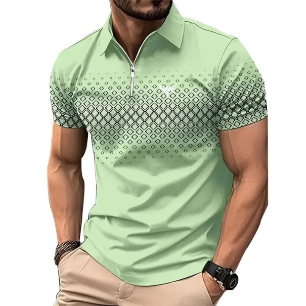 Polo homme à zip col V à manches courtes uni motif subtil impression sur la poitrine polyester vert M