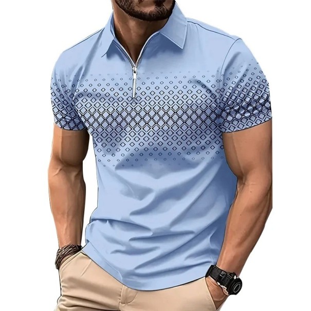 Polo Masculina com Fecho em V com Gola Manga Curta Lisa com Padrão Fino Poliéster Estilo Elegante azul XL